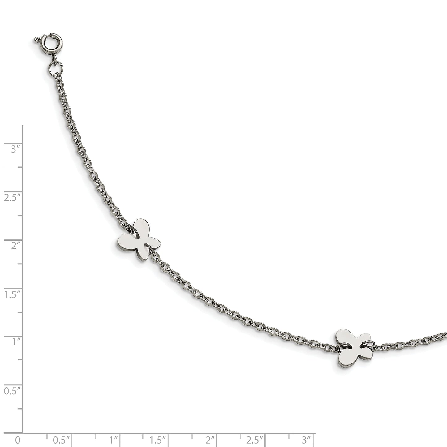 Stainless Steel Polished Butterfly Charms 9in Plus 1in ext Anklet