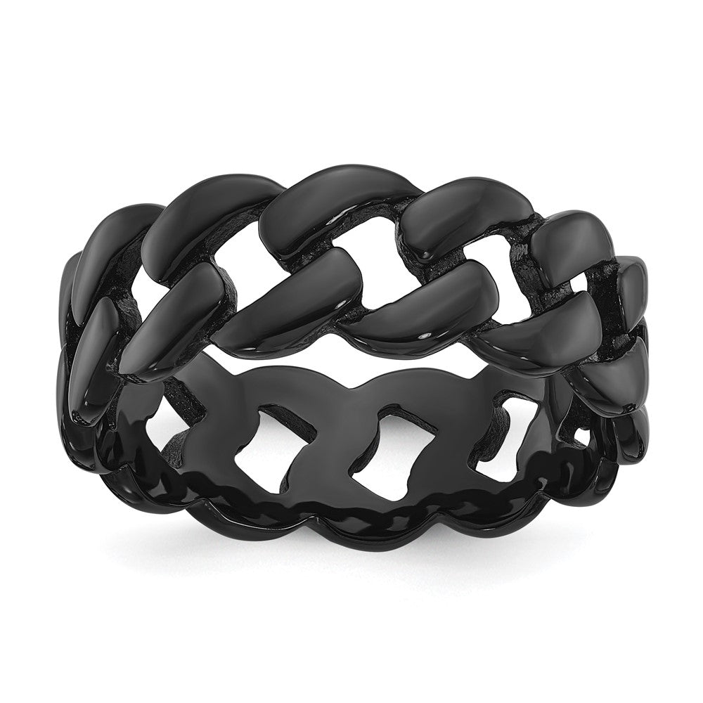 Chisel Stainless Steel Polished Black IP-plated 8mm Curb Link Band Size - 13
