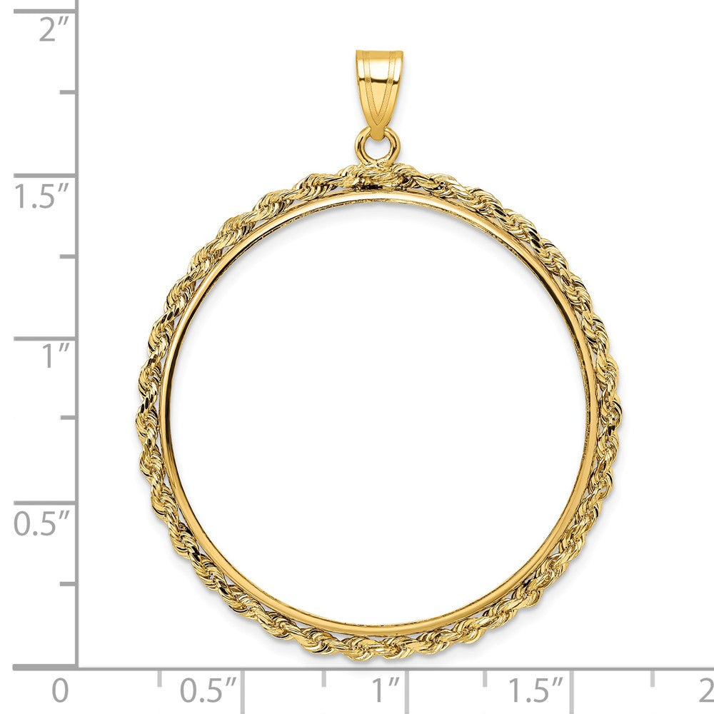 Wideband Distinguished Coin Jewelry 14k Polished Rope 34.2mm Prong Coin Bezel Pendant