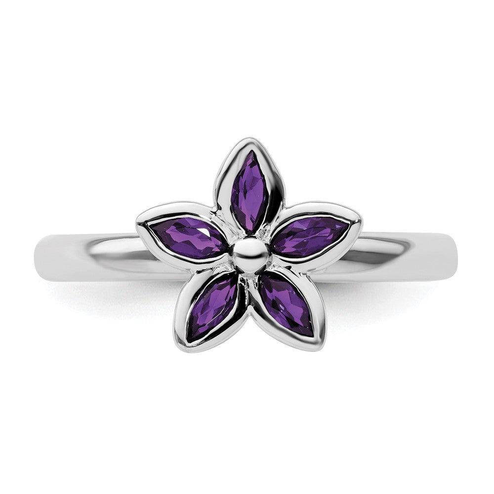 Sterling Silver Stackable Expressions Amethyst Flower Ring Size -5