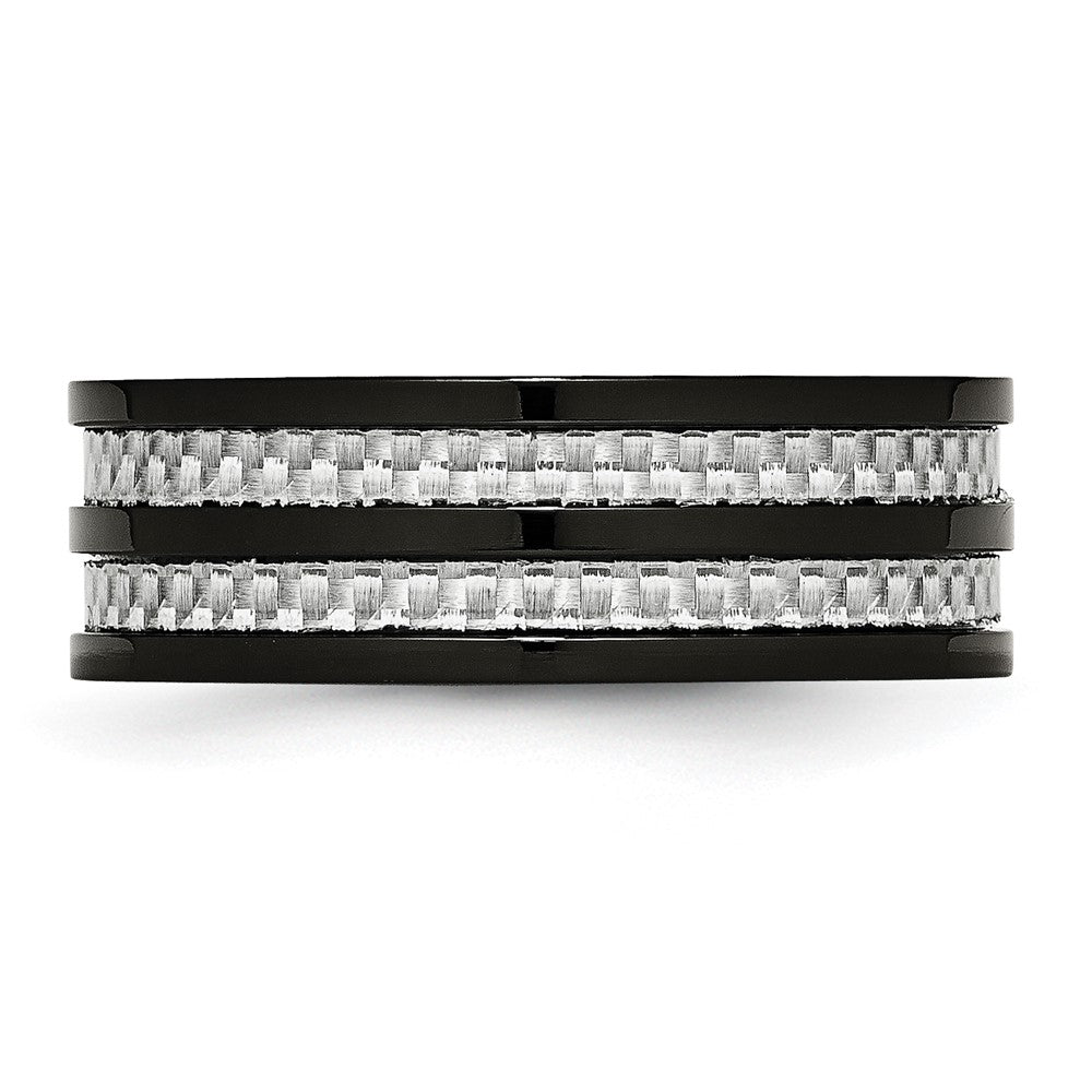 Titanium Polished Black IP-plated w/Grey Carbon Fiber Inlay 8mm Band Size - 10