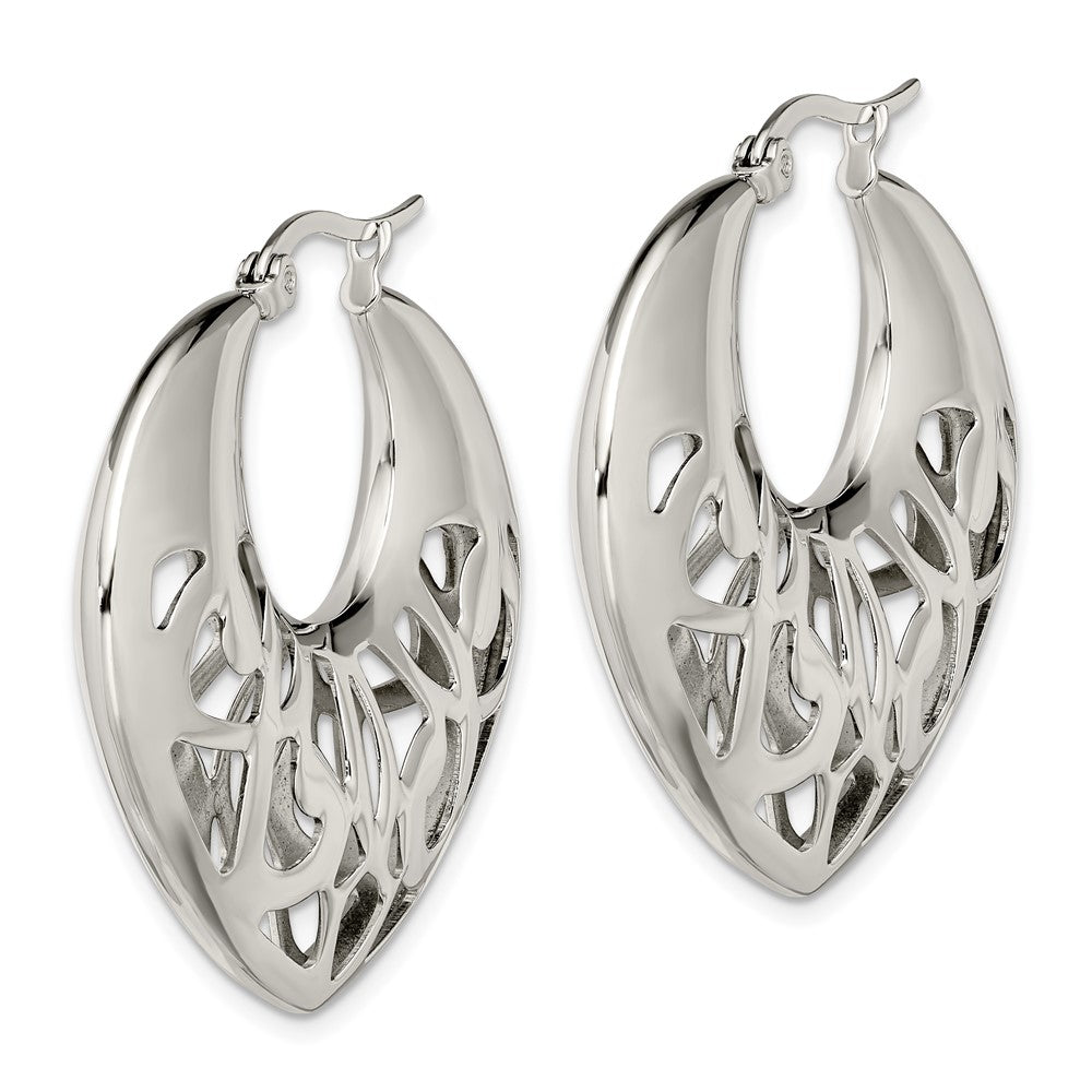 Stainless Steel Polished Fancy Cut out 40mm Diameter Hoop Earrings