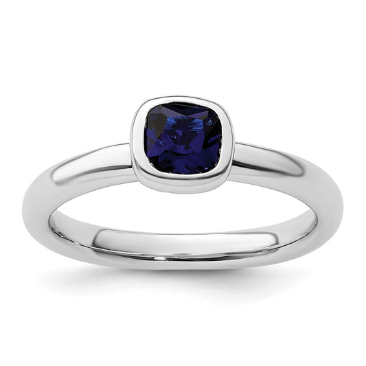 Sterling Silver Stackable Expressions Cushion Cut Cr. Sapphire Ring Size -6