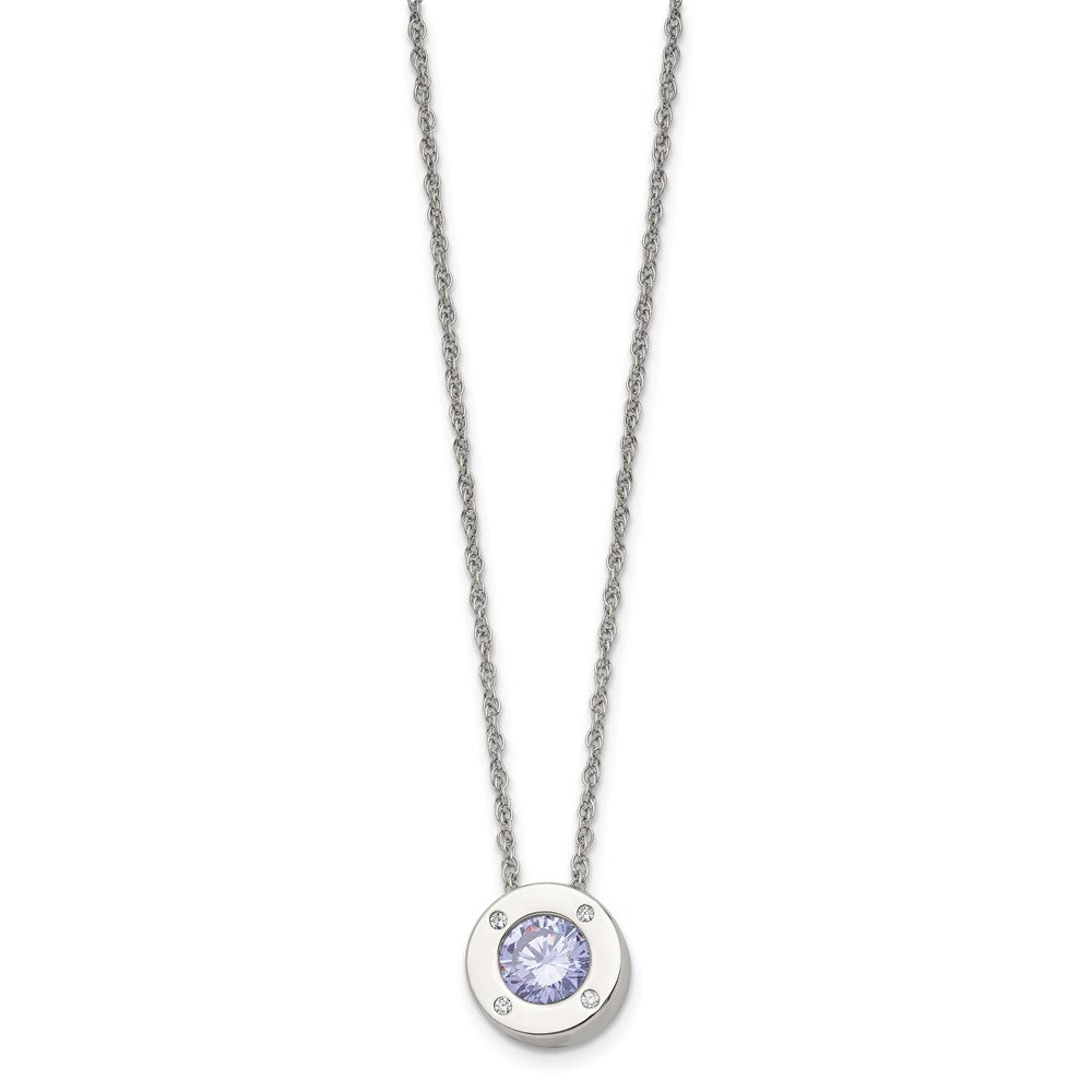 Stainless Steel Polished CZ June Birthstone 20in Necklace