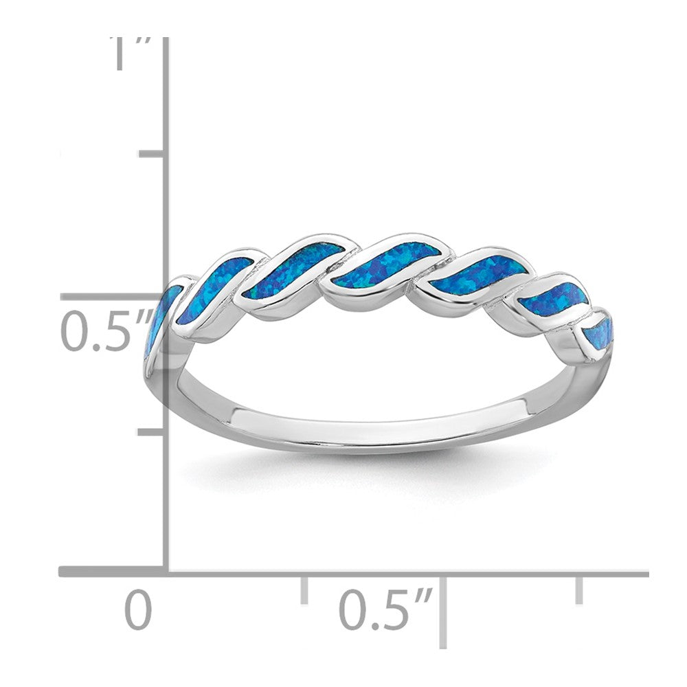Sterling Silver Rhodium-plated Polished Blue Lab Created Opal Wave Size 6 Ring