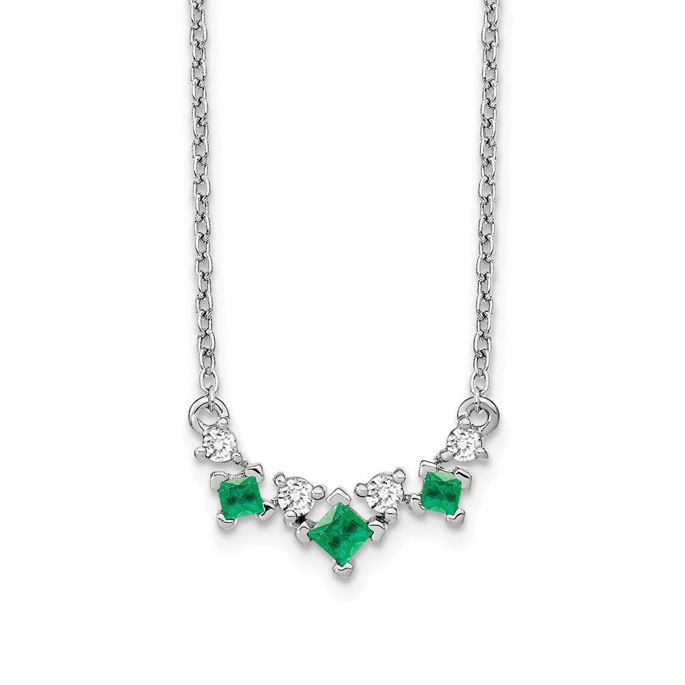 14k White Gold Emerald and Diamond 18 inch Necklace