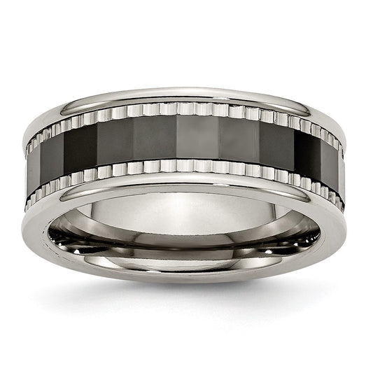 Titanium w/Sawtooth Accent/Polished Black Ceramic Center 8mm Band