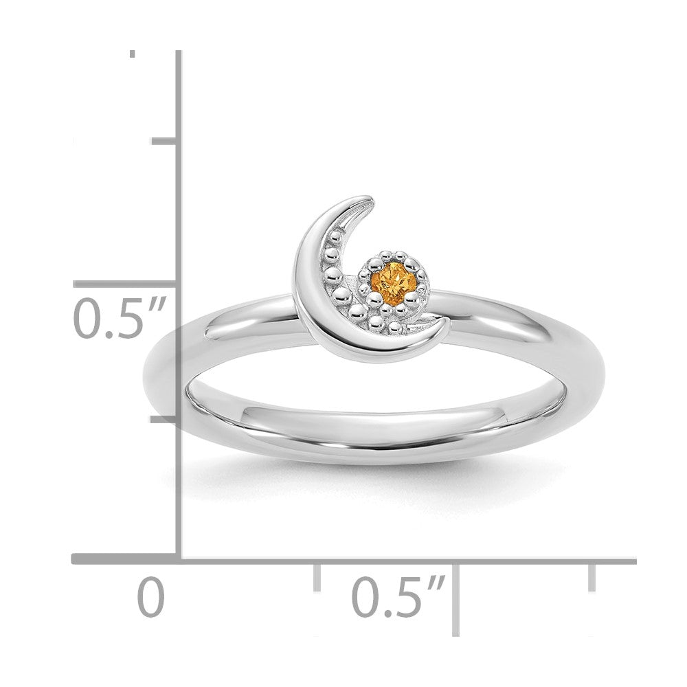 Sterling Silver Stackable Expressions Rhodium-plated Citrine Moon Ring Size -9