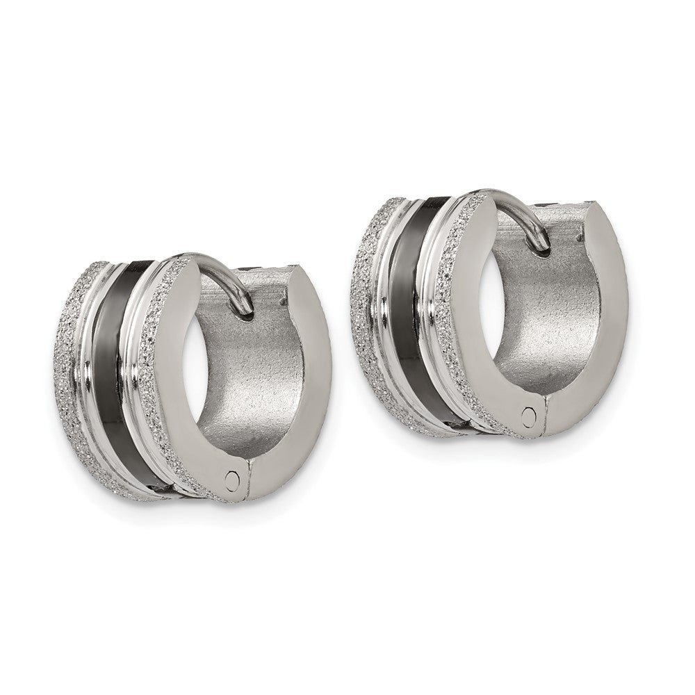 Stainless Steel Polished Black IP-Plated Laser cut 7mm Hoop Earrings