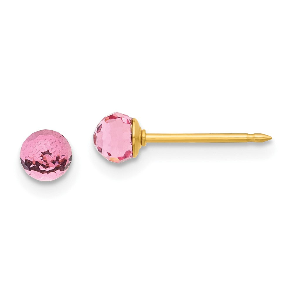 Inverness 14K Gold Polished 4mm Pink Crystal Faceted Ball Piercing Earrings
