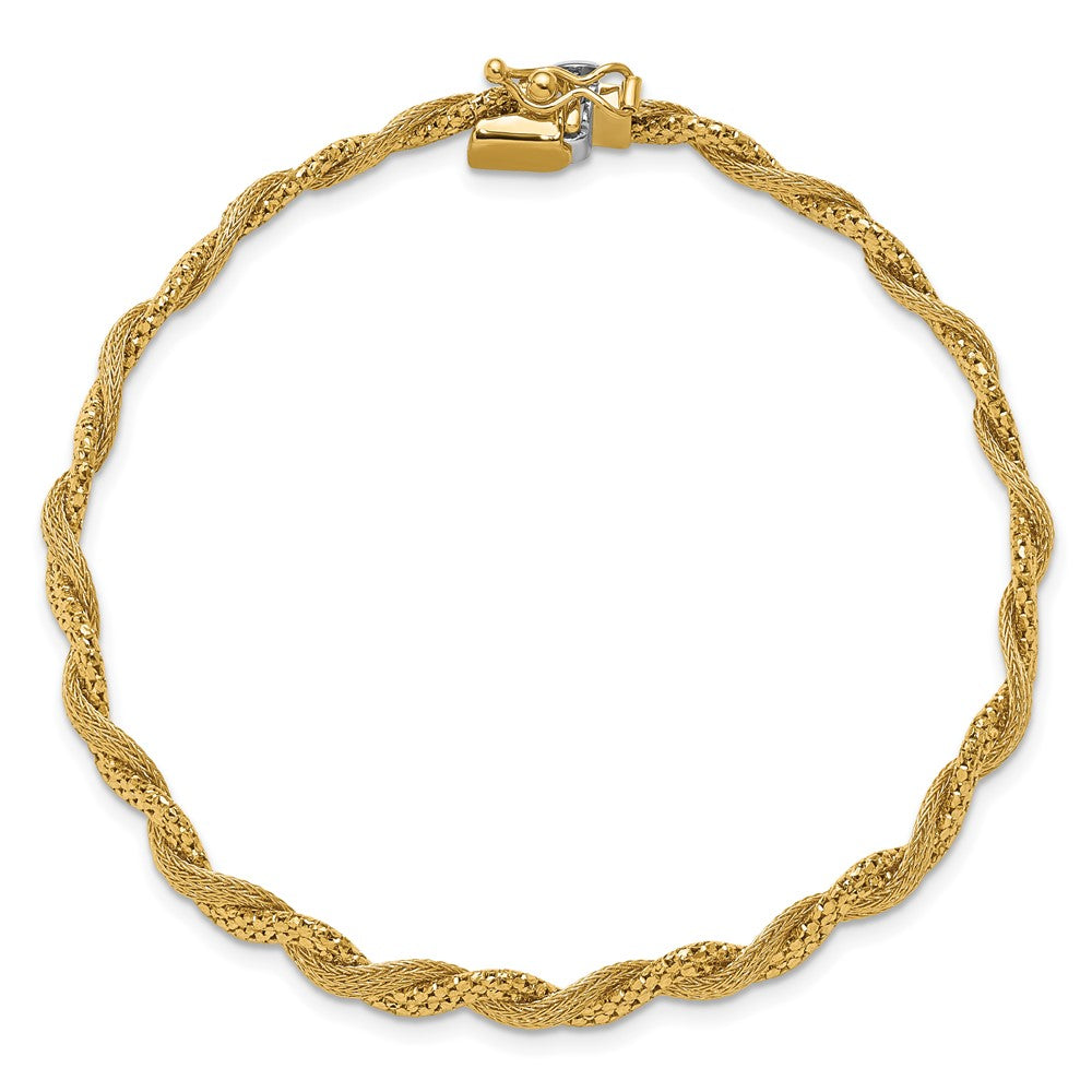 14K Polished/Textured and Diamond-cut Twisted  Bracelet 8  inches