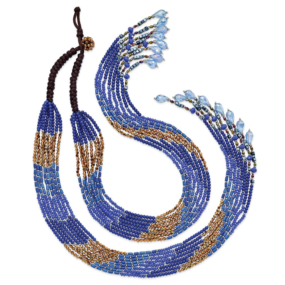 Blue Bronze and Metallic Glass Beads Drape Necklace