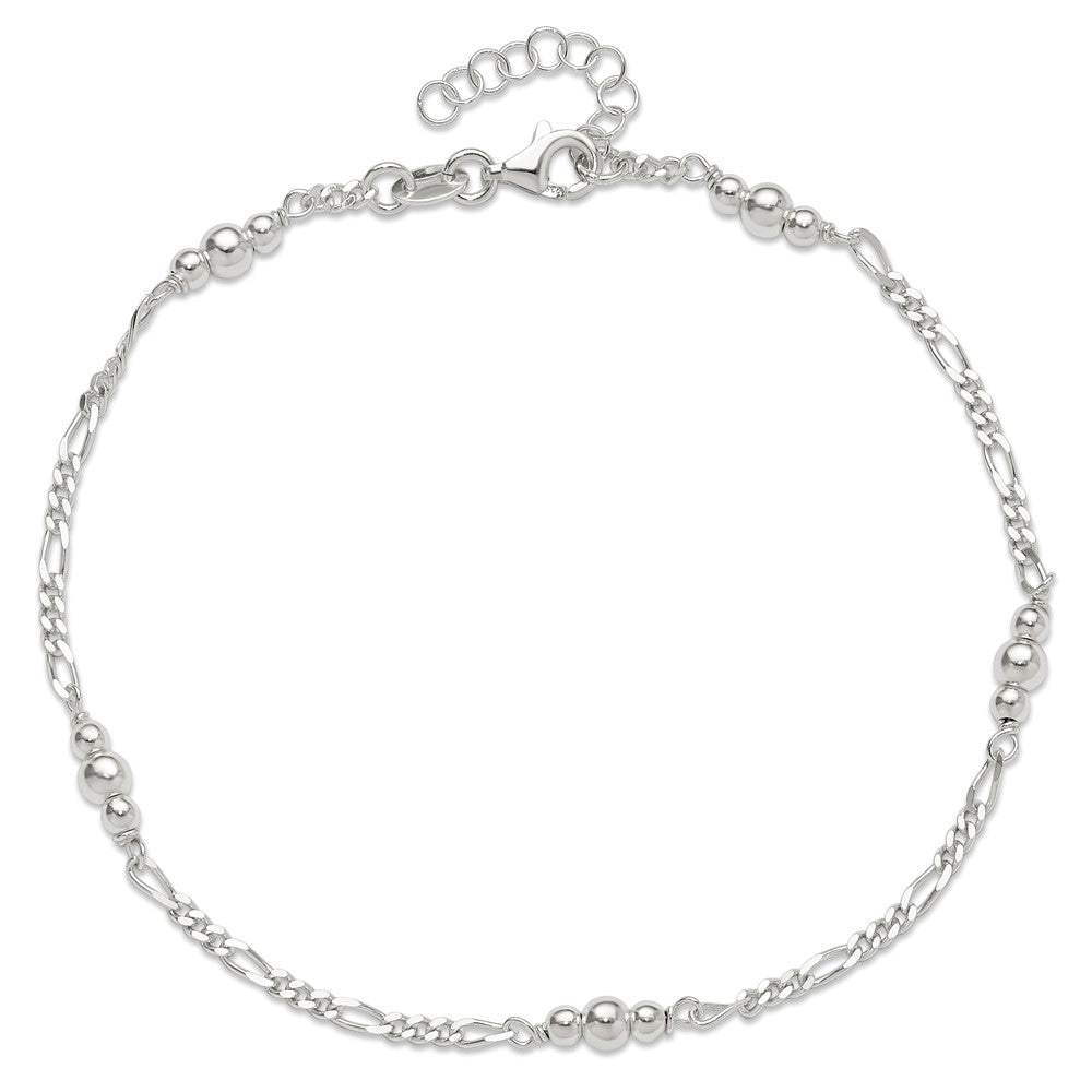 Sterling Silver Polished Bead Plus 1in ext. Anklet 9 inches