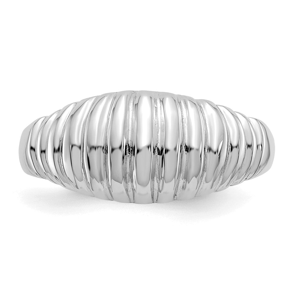 14k White Gold High Polished Ribbed Dome Ring Size 7