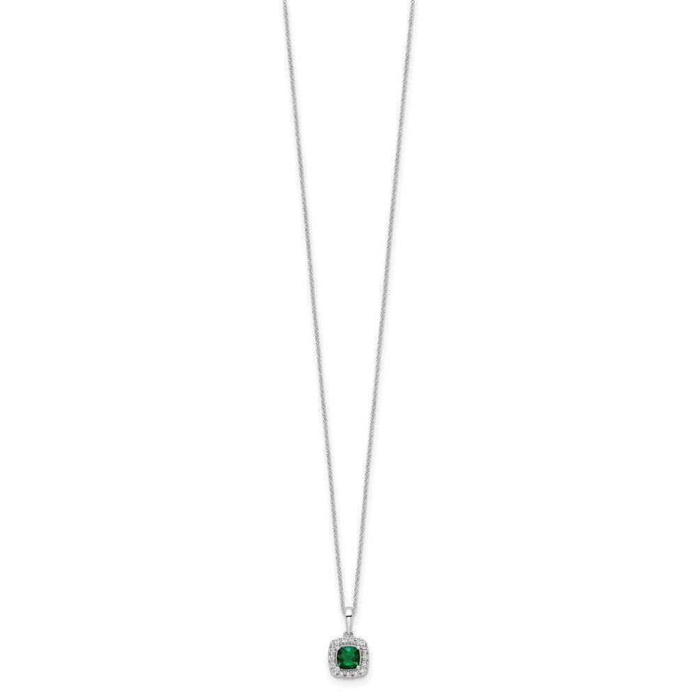 10k White Gold 1/4 carat Lab Grown Diamond VS/SI+ G+ and Created Emerald 18 inch Pendant Necklace