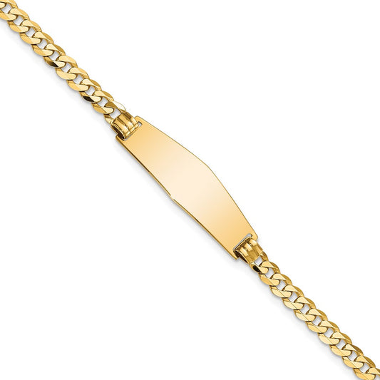14k Soft Diamond Shape Flat Curb Link ID Bracelet 8  inches