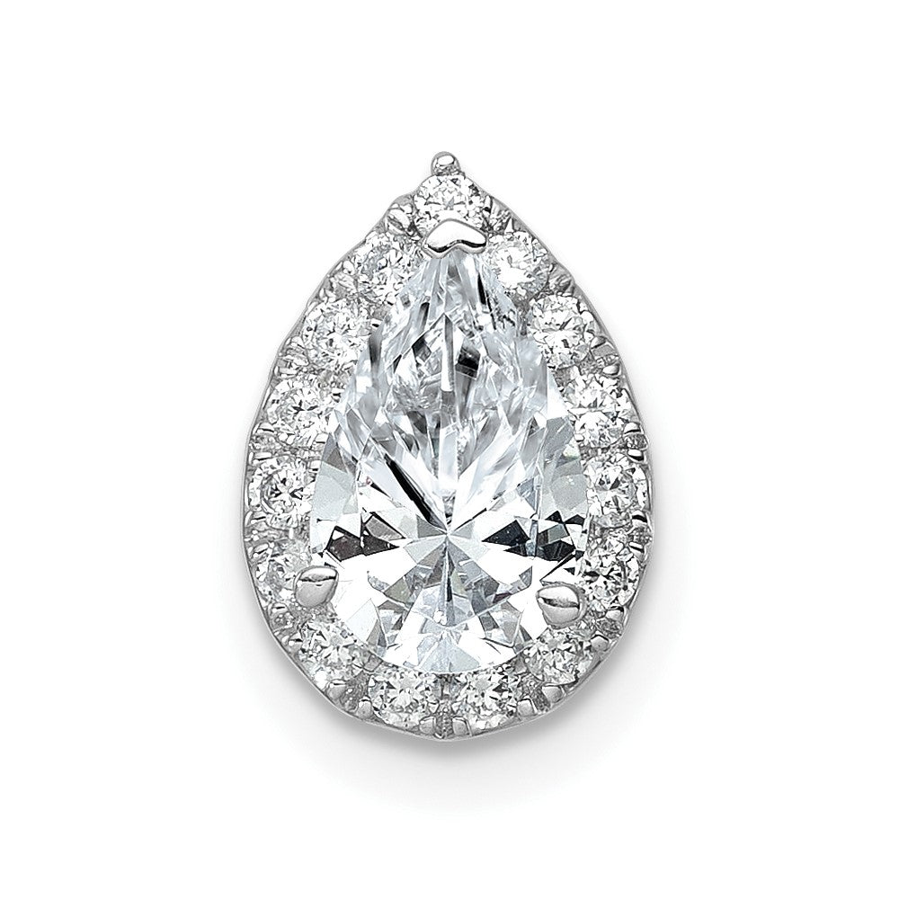 14k White Gold 3/8 carat Lab Grown Diamond VS/SI+ G+ Semi Mount Pear Halo Chain Slide Pendant