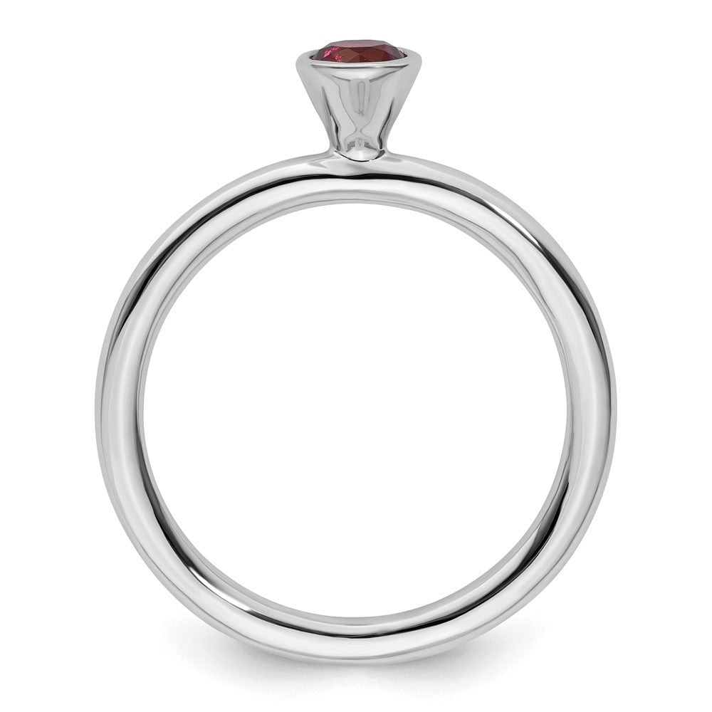 SS Stackable Expressions High 4mm Round Rhodolite Garnet Ring Size -7