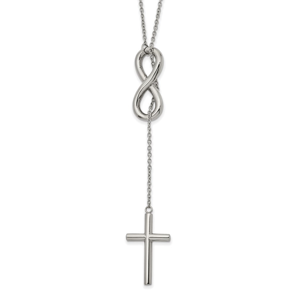 Stainless Steel Polished Cross/Infinity Adjust. to 25in Slipon Necklace