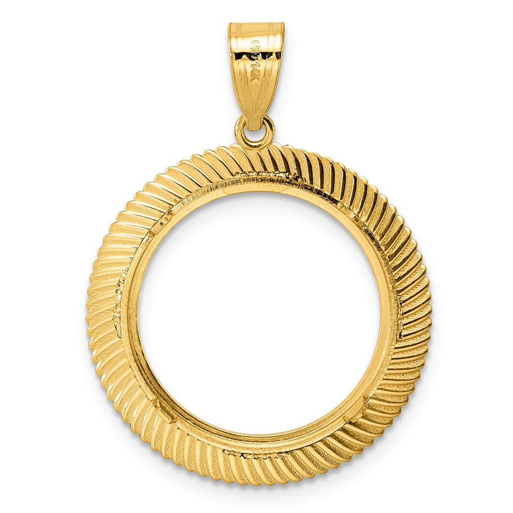 14k Polished Scalloped with 18.0mm Prong Coin Bezel Pendant