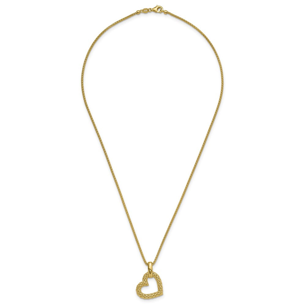 14K YG Pop Corn Chain with Heart Mesh Pendant