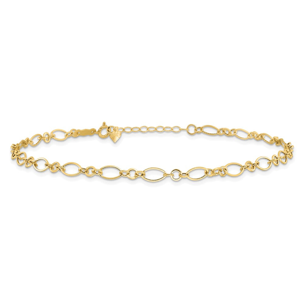14k Fancy Link 9in with 1in ext Anklet 10 inches