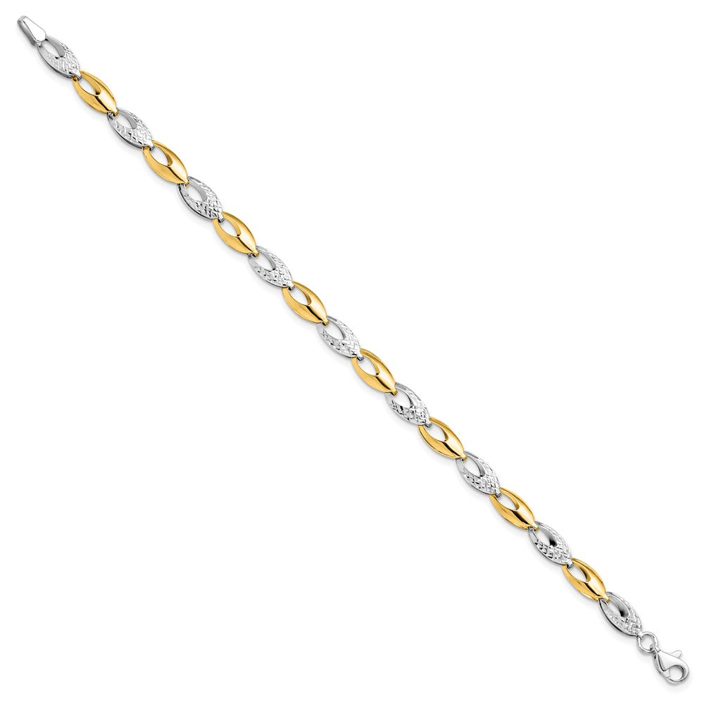 14K Two-tone Polished and Diamond-cut Fancy Link Bracelet 7  inches