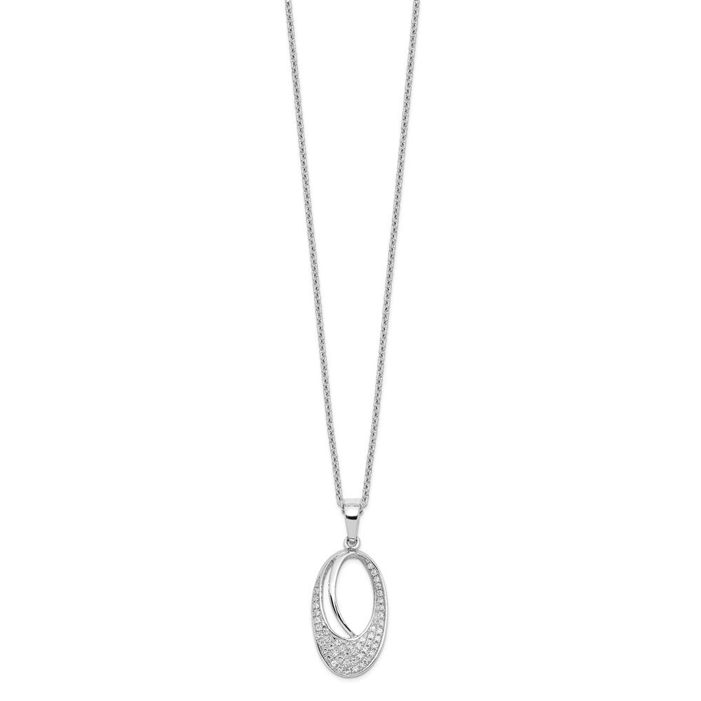 Brilliant Embers Sterling Silver Rhodium-plated 48 Stone 18 inch Micro Pav‚ CZ Oval Necklace with 2 Inch Extender 18 Inches