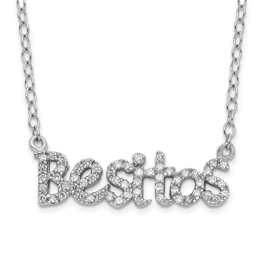 Sterling Silver Rhod-plated CZ Besitos Spanish My Kisses Necklace