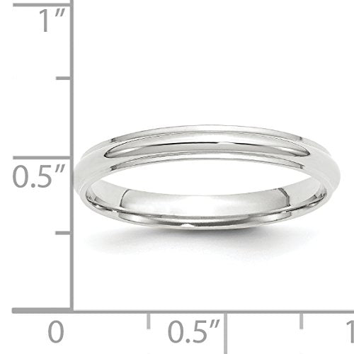 10k White Gold 3mm Half Round with Edge Wedding Band Size 7