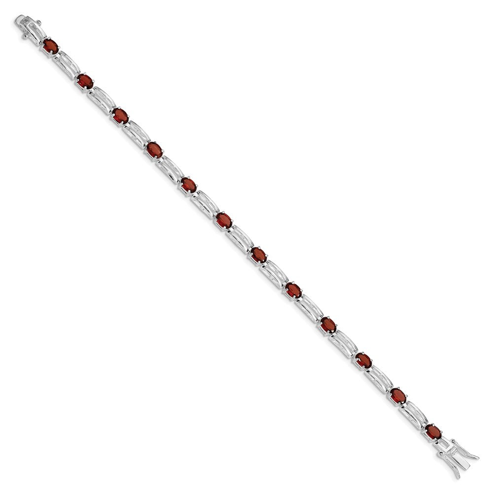 Sterling Silver Rhodium-plated Garnet Bracelet 7 inches