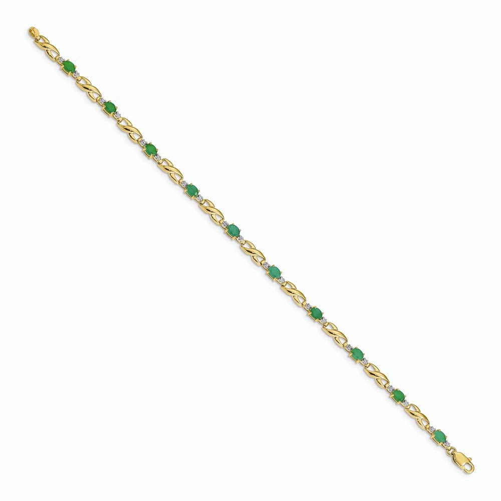 14k Complete Diamond and Oval Emerald Infinity Link 7.25 inch Bracelet