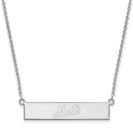 Sterling Silver Rhodium-plated MLB LogoArt New York Mets Team Script Bar 18 inch Necklace
