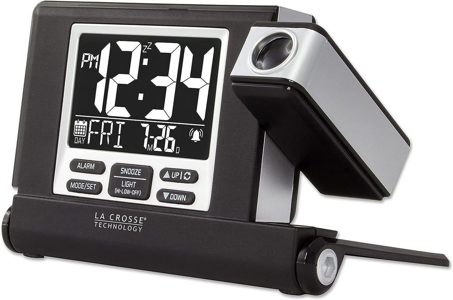 La Crosse Technology 616A-56647-INT Travel Projection Alarm with Fold Out Stand, Black