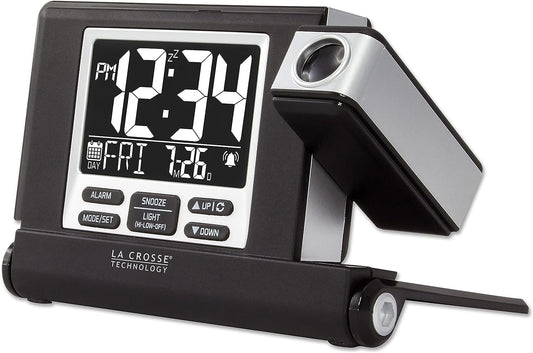 La Crosse Technology 616A-56647-INT Travel Projection Alarm with Fold Out Stand, Black