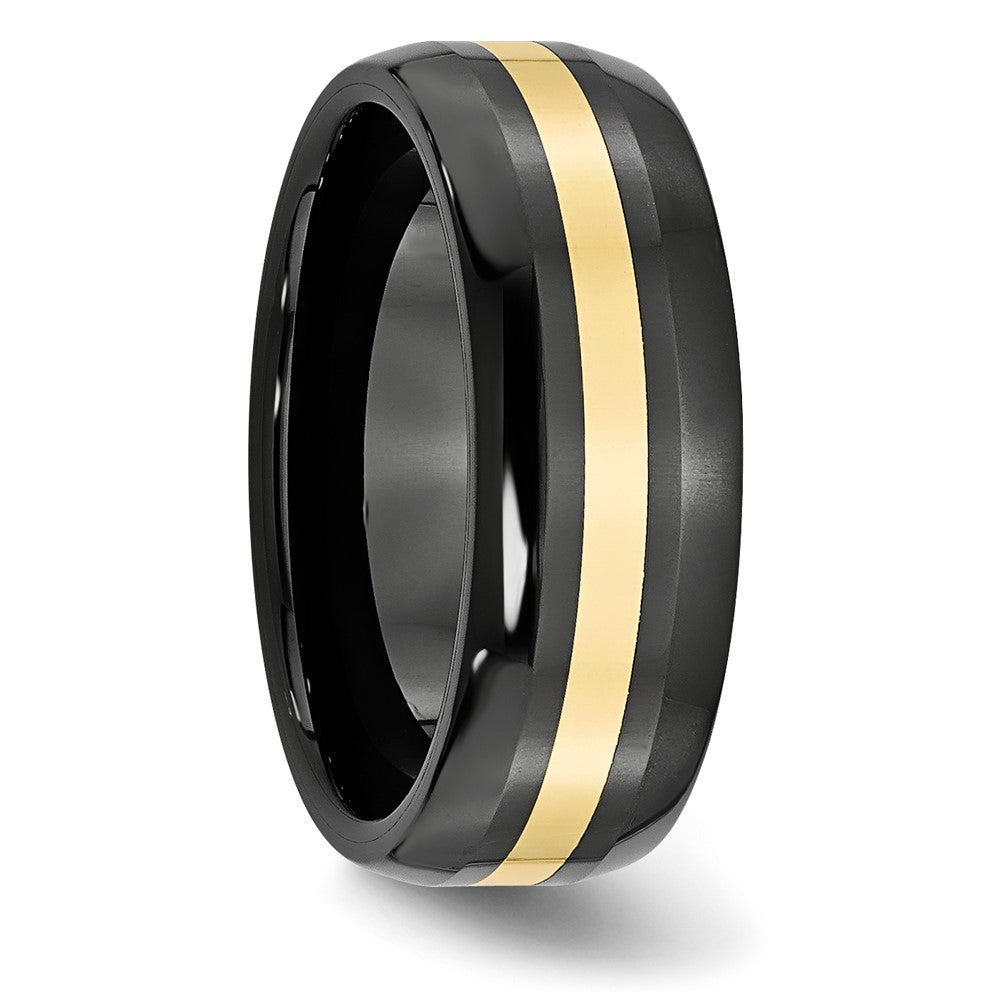 Chisel Ceramic Black with 14k Gold Inlay 8mm Polished Band Size - 8.5