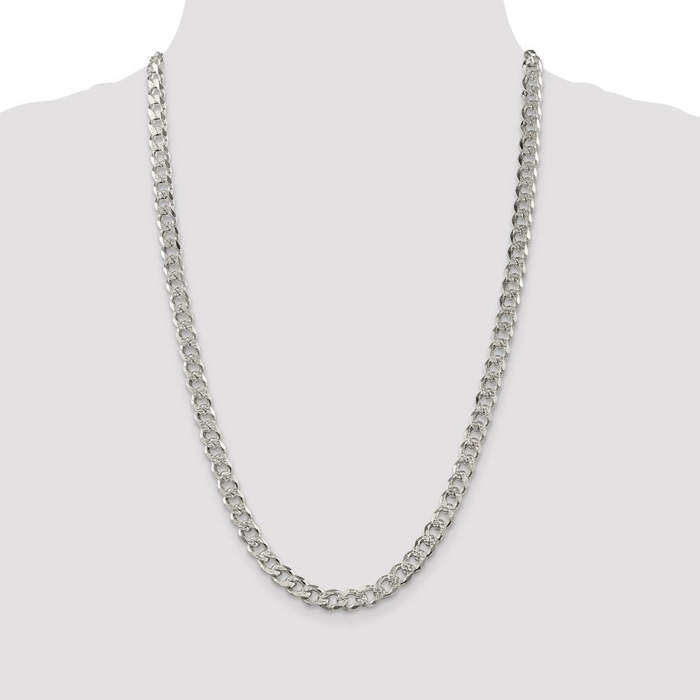Sterling Silver 7.5mm Pav‚ Curb Chain 26 Inches
