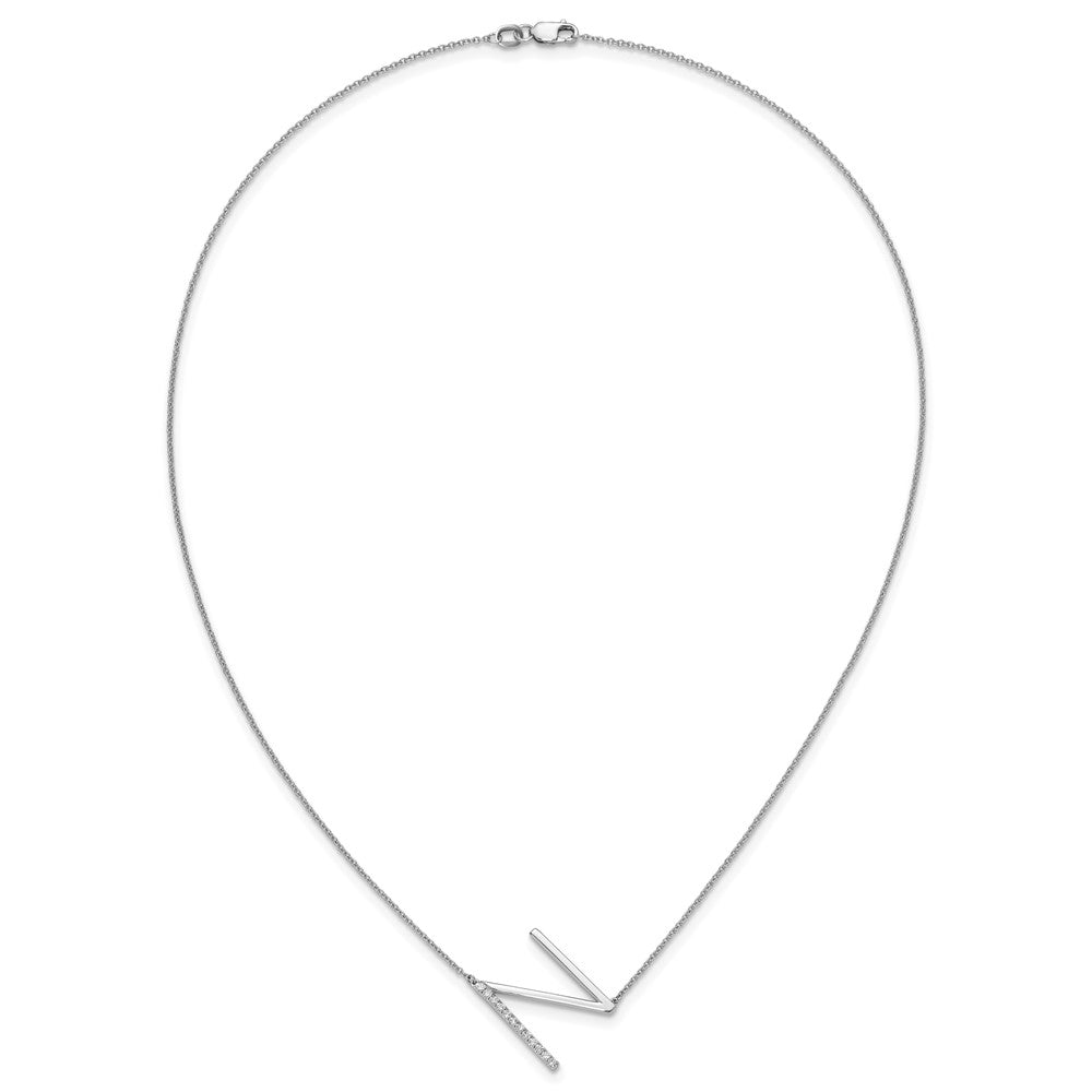 14K White Gold Sideways Diamond Initial N Necklace