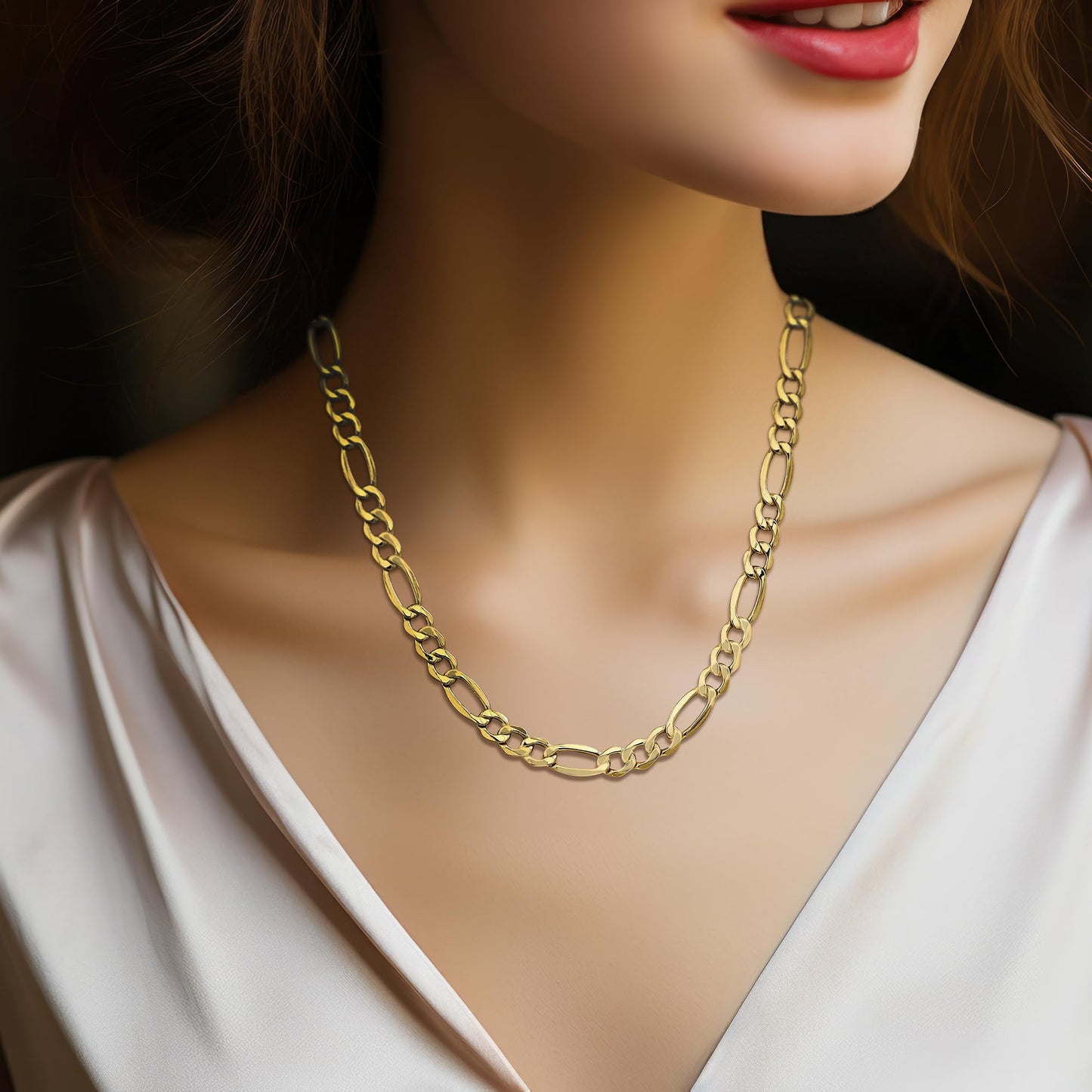 10k 7.3mm Semi-Solid Figaro Chain