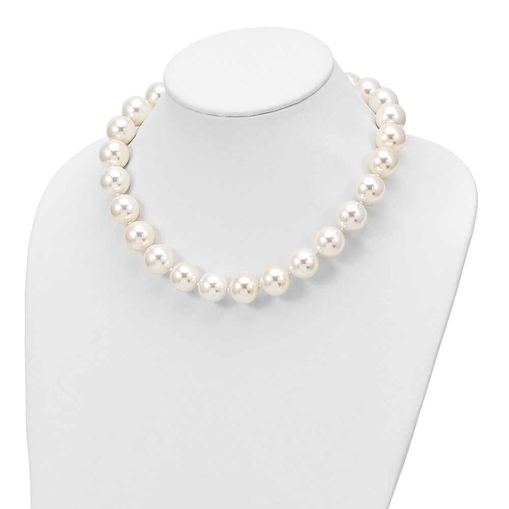 Majestik Sterling Silver Rhodium-plated 16-17mm White Imitation Shell Pearl Hand-knotted Necklace 18 Inches
