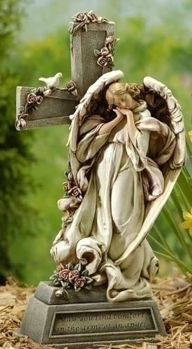Roman Memorial Angel with Cross and Verse, May You Find Comfort in The Arms of an Angel