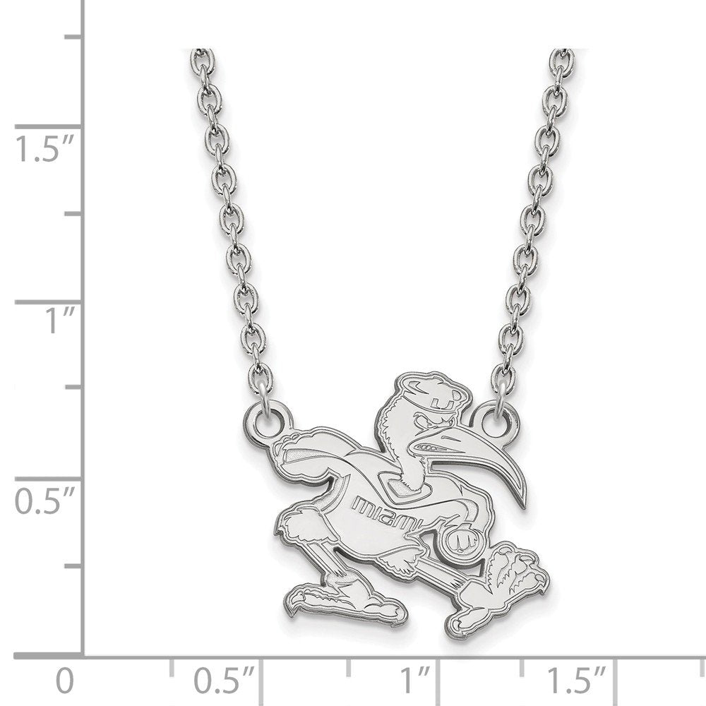 Sterling Silver Rhodium-plated LogoArt University of Miami Florida Sebastian Large Pendant 18 inch Necklace #Q-SS057UMF-18