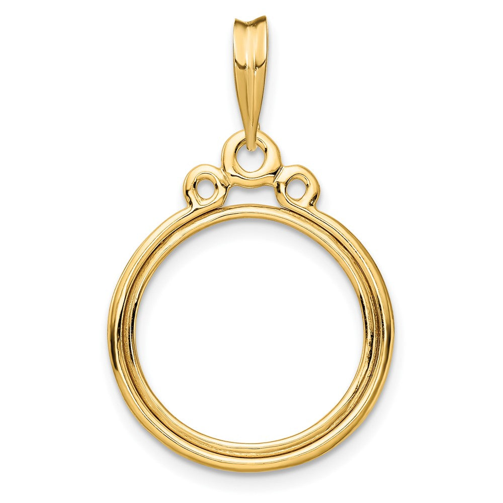 Wideband Distinguished Coin Jewelry 14k Polished Triple Circle Top 16.5mm Prong Coin Bezel Pendant