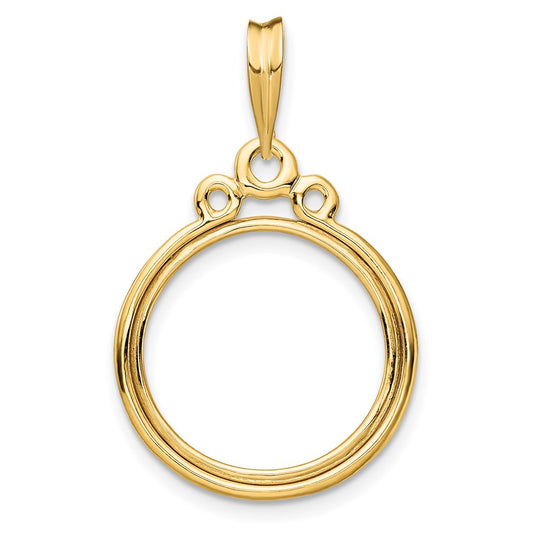 Wideband Distinguished Coin Jewelry 14k Polished Triple Circle Top 16.5mm Prong Coin Bezel Pendant