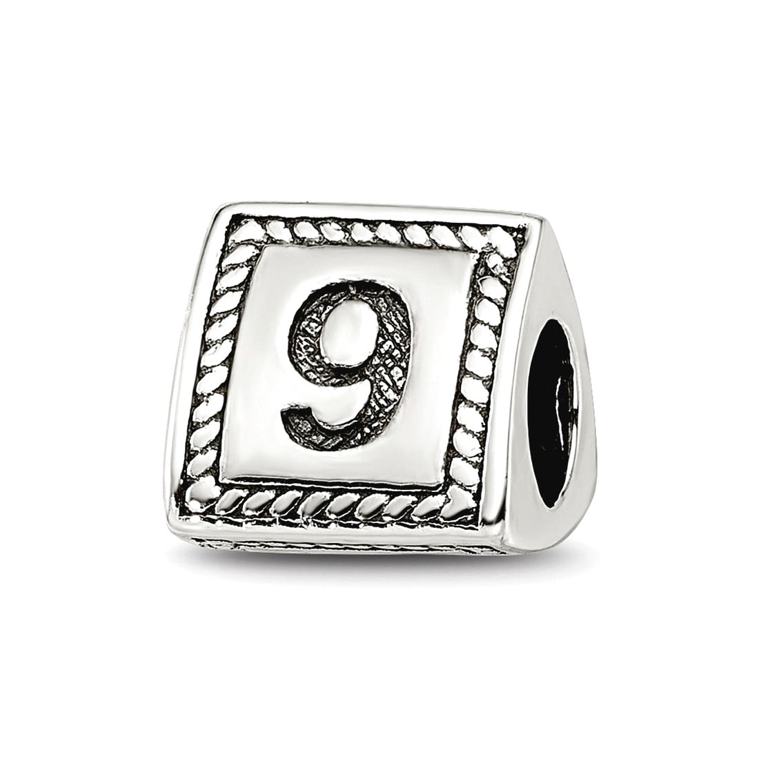 925 Sterling Silver Polished Artisan Oxidized Reflections Sport game Number 9 Triangle Block Bead Charm 8.18x8.18mm Wide