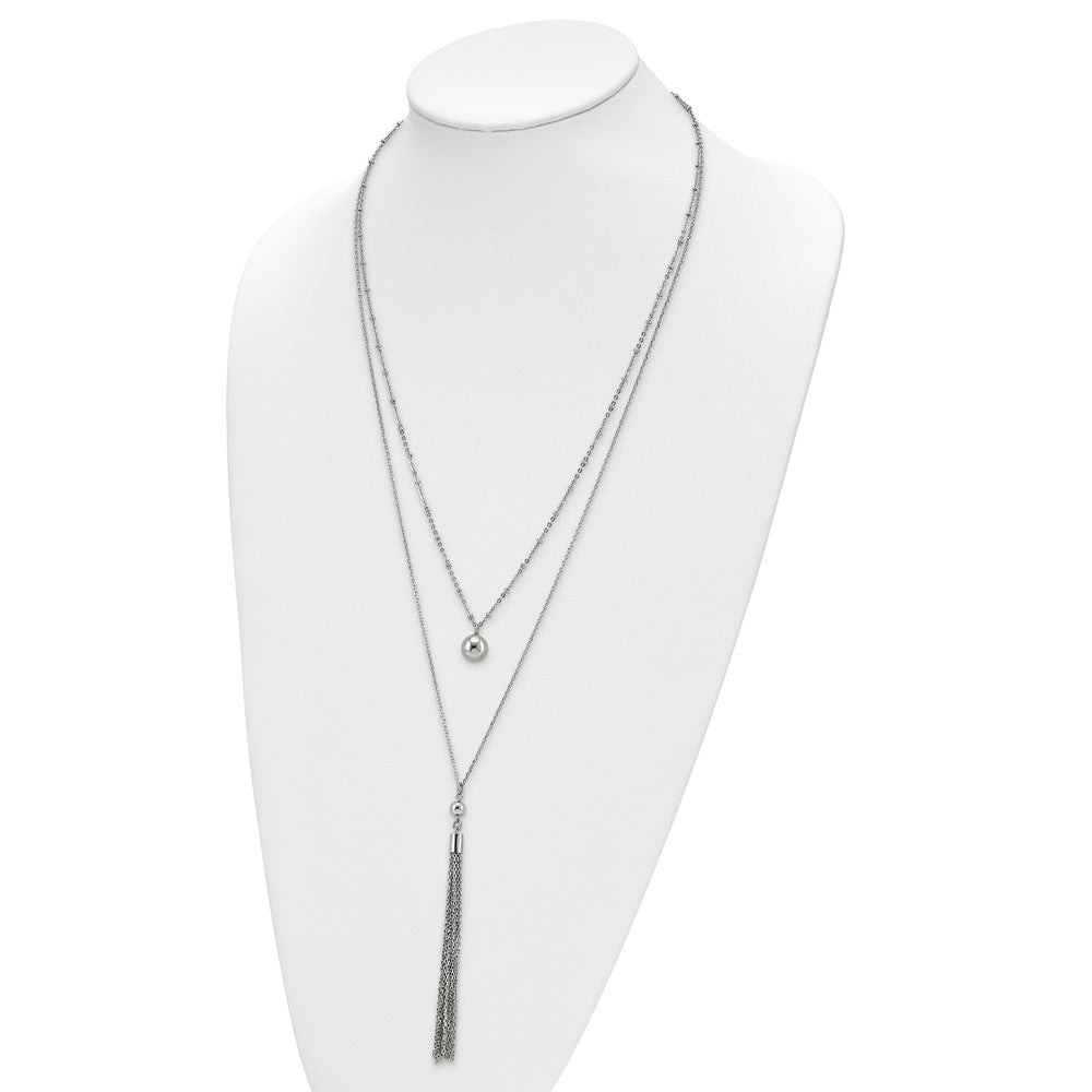 Stainless Steel Polished 2 Strand 24in w/2in ext Necklace