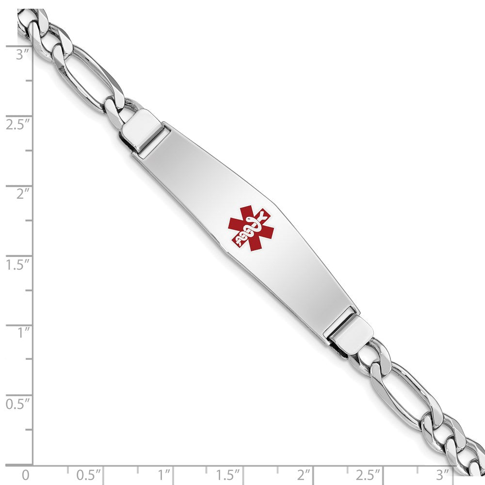 Sterling Silver Rhodium-plated Medical ID Figaro Link Bracelet 8 inches