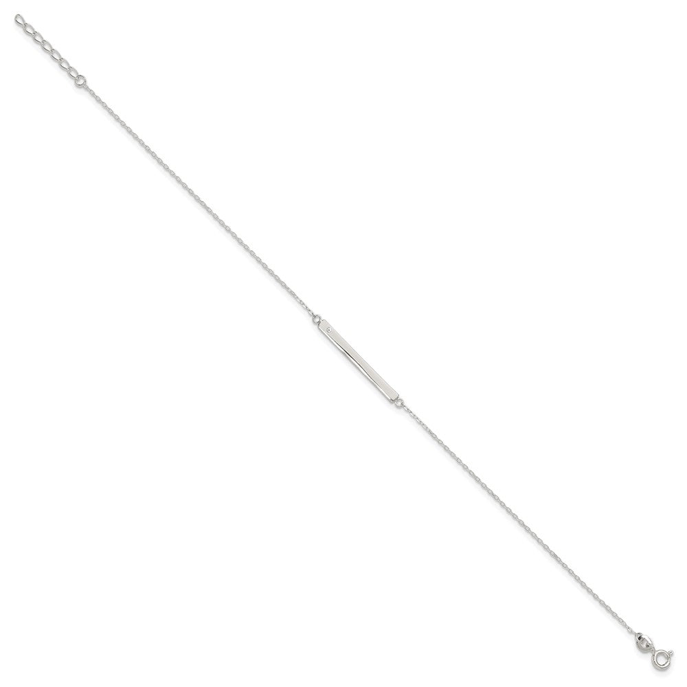 Sterling Silver Polished Crystal Bar 9in Plus 1in ext Anklet 9 inches