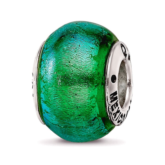 Sterling Silver Reflections Green Dichroic Glass Bead