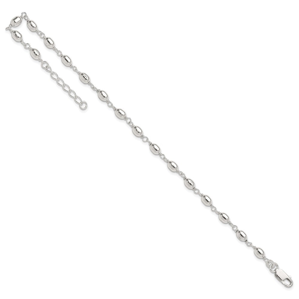 Sterling Silver Fancy Bead Anklet 10 inches